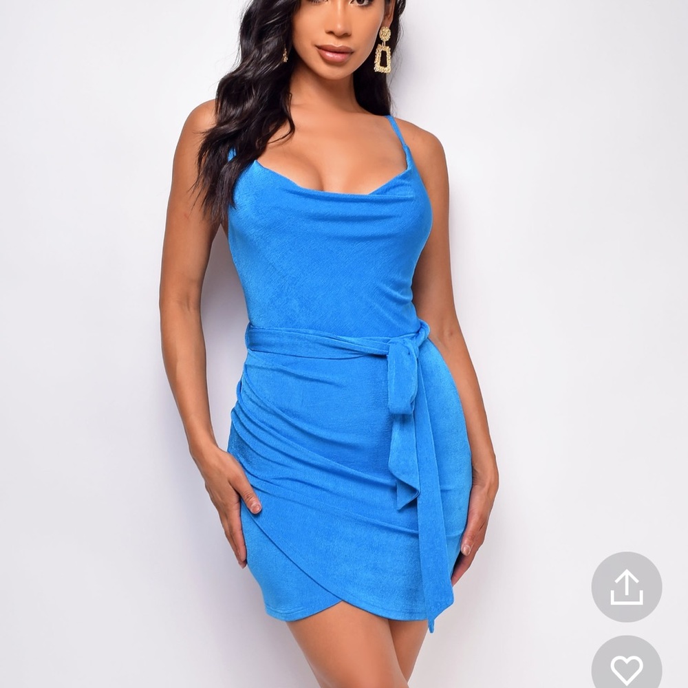 Emprada Inez Blue Cowl Neck Slinky Dress